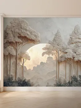 Закат в лесу, 3D-барельеф